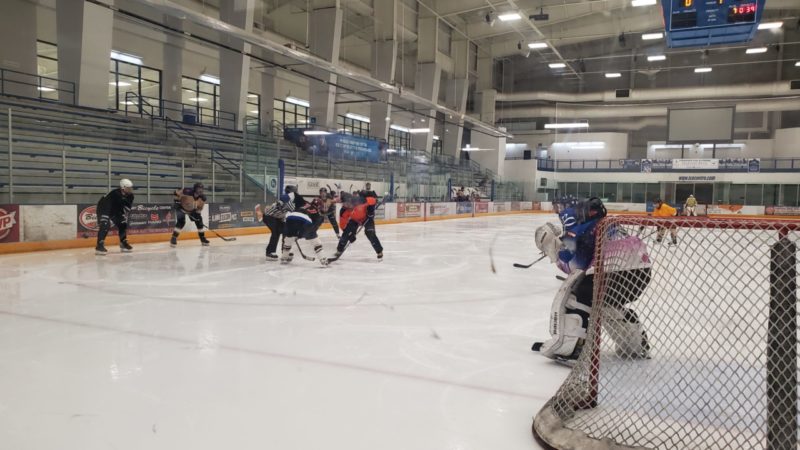 Ice Level Shot of Adult Players